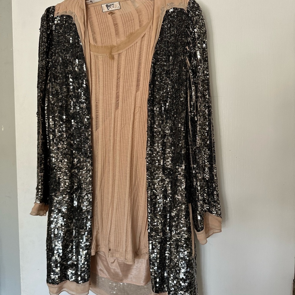 Black Sequined Jacket With Matching Long Sleeve T… - image 1